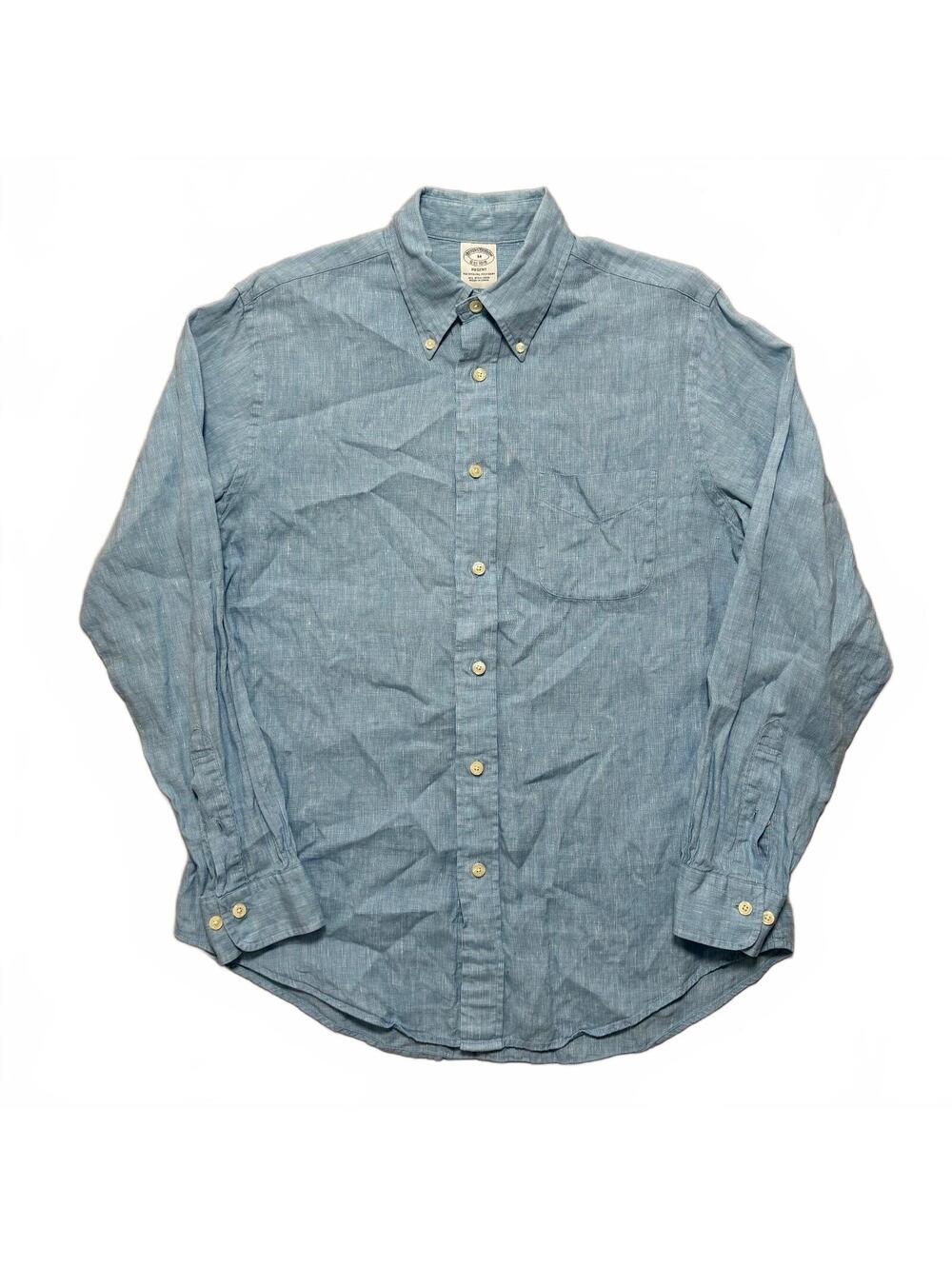 Brooks Brothers Regent Irish Linen Button Down Long Sleeve Shirt M Blue Casual